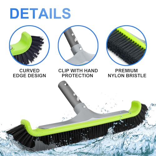 Sepetrel 3-Piece Pool Cleaning Kit (No Pole), 17.5" Aluminum Wall Brush, Leaf Skimmer Net with Rubber Edge and 90° Rotatable Scrub Brush for Above Ground Pools and Vinyl Liners