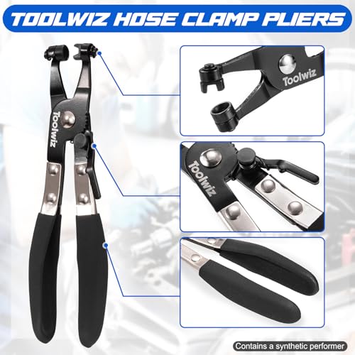 Toolwiz 130Pcs 6-25mm Spring Band Hose Clamp Assortment with Swivel Clamp Pliers, Constant Tension Radiator Hose Clamps, Black Hose Clips for Fuel Line, Silicone Vacuum Hose, Air Tube, Water Pipe - style: 130Pcs Spring Clamps with Plier