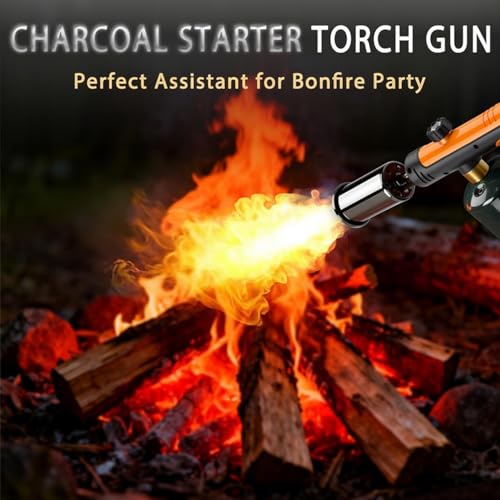 Powerful Propane Torch Gun, Kitchen Torch With Adjustable Flame, Flamethrower Blow Torch for BBQ, Campfire, Searing Steak, Camping (Propane Tank Not Included) -Orange - color: Orange