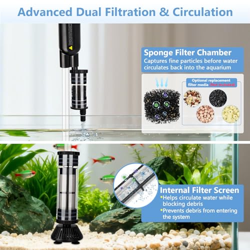 AQQA Upgraded DC 18W Electric Aquarium Vacuum Gravel Cleaner, Anti-Clog Pre-Filter Design, 7-in-1 Multifunctional Fish Tank Cleaning Kit for Dirt Removal, Water Change, Sand Washing, Turtle Shower