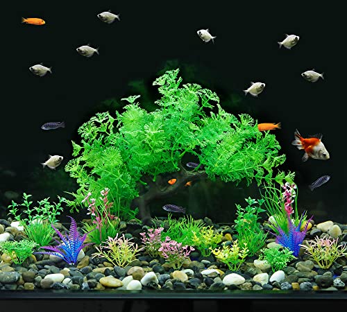 MyLifeUNIT Fish Tank Decorations, 15 Pack Artificial Aquarium Plants Tree Set for Fish Tank Decor (Green Set) - color: Green Set