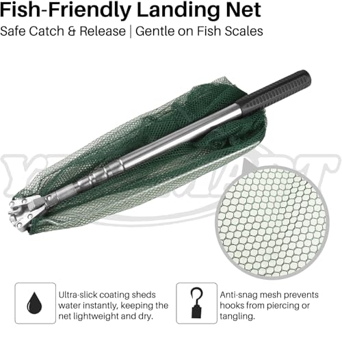 Yeahmart Fishing Landing Net with Telescopic Aluminum Handle Pole, Collapsible Nylon Mesh Minnow Fish Net for Saltwater & Freshwater, Portable Fishing Gear for Kids, Men, Women, Extends 21-75 Inches - style: 61.4" Full Length (4 Sectional Handle-triangle)