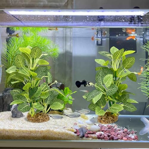 Silk Aquarium Plants (2-Pack) 9.8 Inch Artificial Plastic Fish Fish Habitat Decor, Small to Moderate Size Aquarium Decorations, Safe Green Plants for Freshwater Tanks - color: Lime Green With White Veins