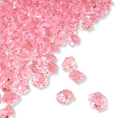 PMLAND Clear Fake Ice Rocks – 550 Pcs Large Pink Acrylic Gems Crushed Plastic Diamonds, 3 Lbs / 2.25 Quarts Bulk Vase Filler for Centerpieces Wedding Theme Décor Aquarium Table Scatter - color: Pink
