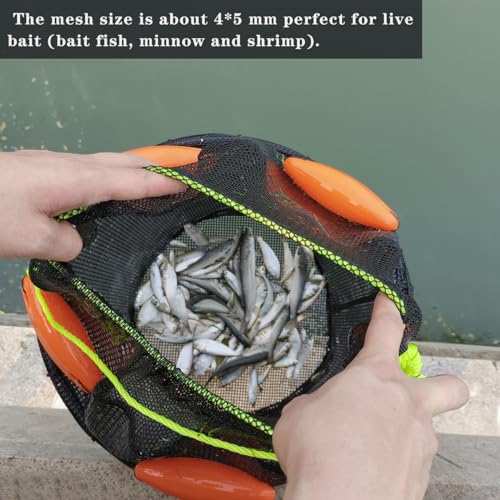Drasry Large Portable Floating Fishing Basket for Caught Bait Shrimp Minnow Crab Live Well Coated Nylon Net Mesh Collapsible Storage Cage Rubber Kayak Fish Net Bucket - color: Black, size: 16.5 * 16.5 * 16.5"