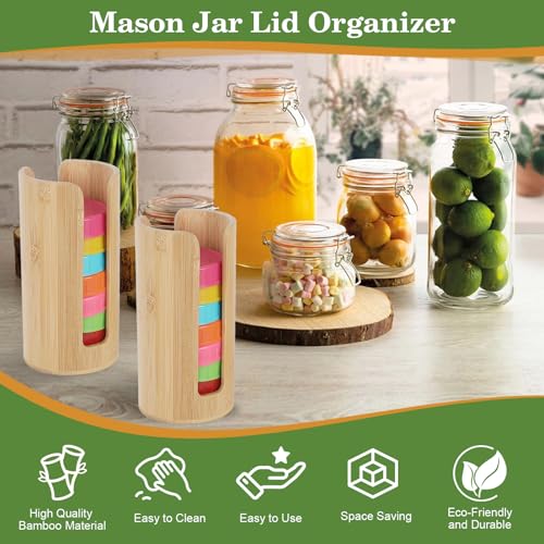 2 PCS Mason Jar Lid Organizer Vertical Mason Jar Lid Storage Bamboo Tumbler Lid Holder Cup Lid Organizer Suitable for Mason Lids/Canning Lids/Bamboo Lids Mason Jar Accessories (2 Regular) - size: 2 Regular