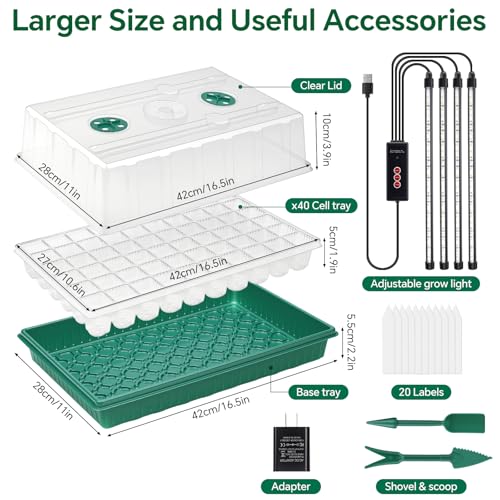 2 Pcks Seed Starter Tray 120 Cells Seed Starter Kit with Grow Light, Seed StartingTrays for Seed Seedling Planting Starter, Mini Greenhouse Plant Germination Trays