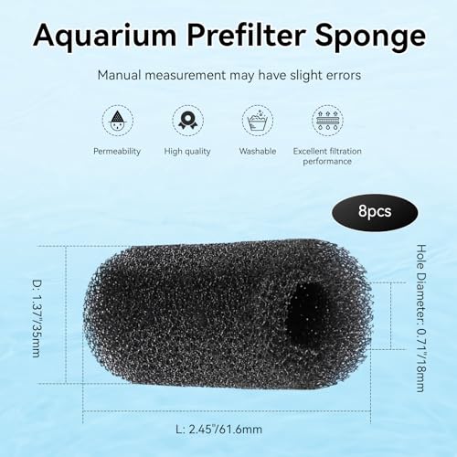 Pre Filter Sponge for Aquarium, Replacement Aquarium Intake Filter for Marina S10, S15 and S20 Filter Models, Aquarium Filter Media Strainer for Aquarium Fish Tank, Protects Fry and Shrimp, 8 Pack