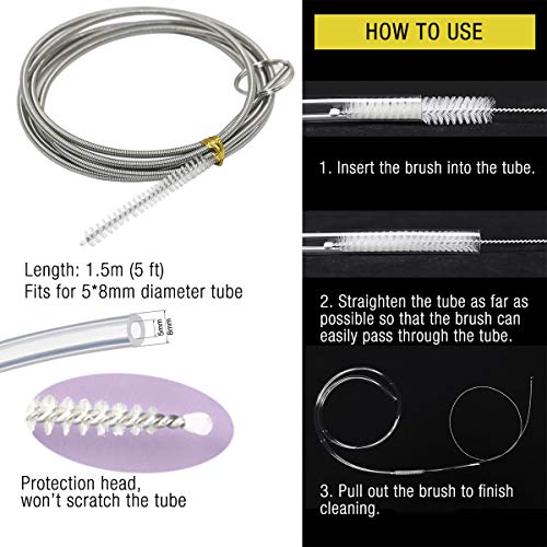 Flexible Nylon Bristle Tip Stainless Steel Long (61”) and Short (3.3”) Handy Cleaning Brush Aquarium Water Filter Pipe Air Tube Hose Straw Milking Machine Cleaner Tools