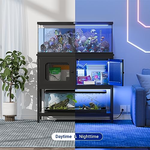 iSunirm 40-50 Gallon Fish Tank Stand, Aquarium Stand with Cabinet Accessories Storage, Heavy Duty Metal Frame, Reptile Terrarium Stand, 37.5" L*18.89" W Tabletop, 880LBS Capacity, Black