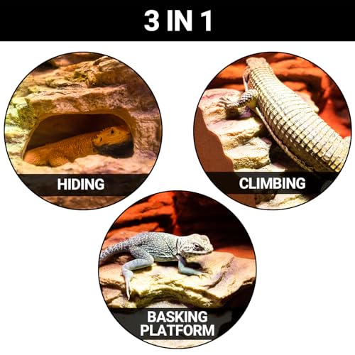 Resin Reptile Hideout Cave Reptile Habitat Tank Decor Terrarium Accessories for Bearded Dragon Leopard Gecko Lizards Turtle - size: Large