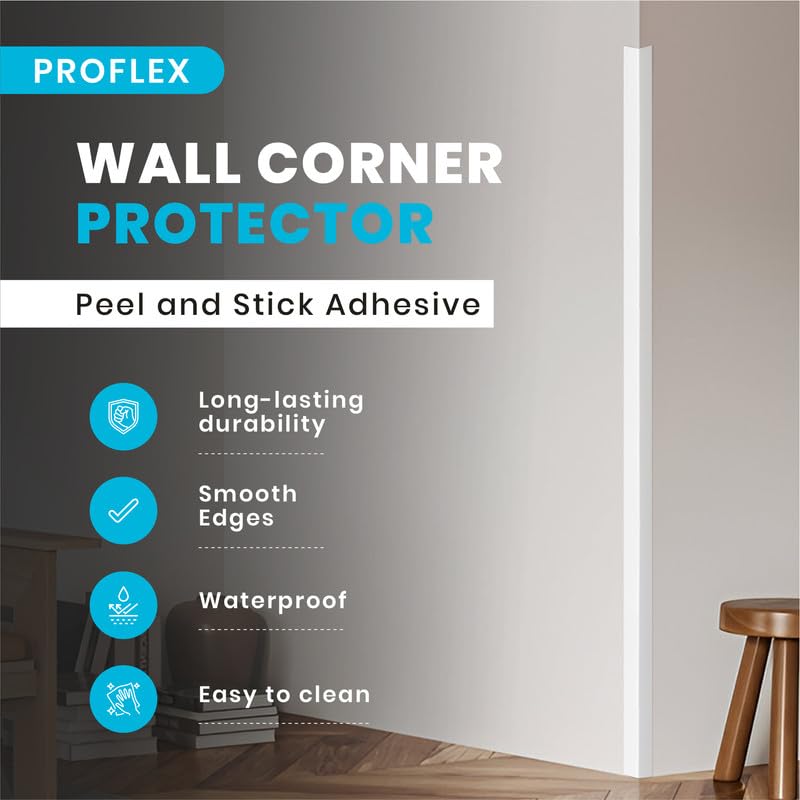 Proflex Wall Corner Protector - White Textured 1 inch x 60 inch, Pack of 6 - Self Adhesive Corner Guards for Walls Edge Protection – Easy to Apply – No Tools Needed - color: White, size: 1 x 60 In - (6PCS)