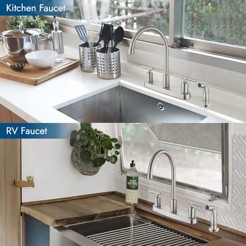 Kitchen Faucet, High Arc 360° Swivel Spout, 2-Handle 8 Inch Centerset Kitchen Sink Faucet with Side Sprayer, 3 or 4 Hole Kitchen Faucet for RV, Utility & Laundry Sink, Brushed Nickel - color: Brushed Nickel