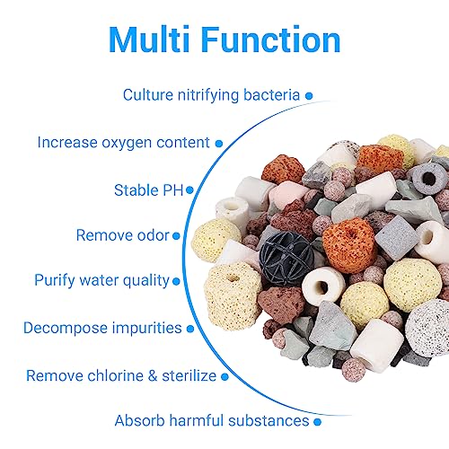 Segarty Filter Media,12 in 1 Bio Media for Aquarium Sump Filter Ceramic Rings Activated Carbon Bio Balls Freshwater Marine Biological Filter Media for Koi Fish Tank Pond Canister (1.1lb with Mesh Bag) - color: 12 in 1, size: 1.1 lb