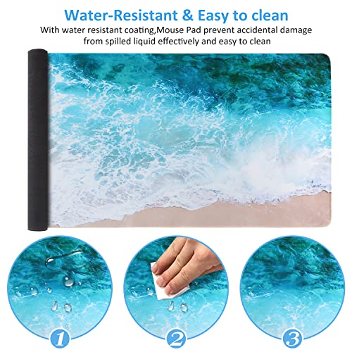 iCasso Extended Gaming Mouse Pad (35.4x15.7 in), Large Non-Slip Rubber Base Mousepad with Stitched Edges, Waterproof Keyboard Mouse Mat Desk Pad for Work, Game, Office, Home - Beach - color: Beach