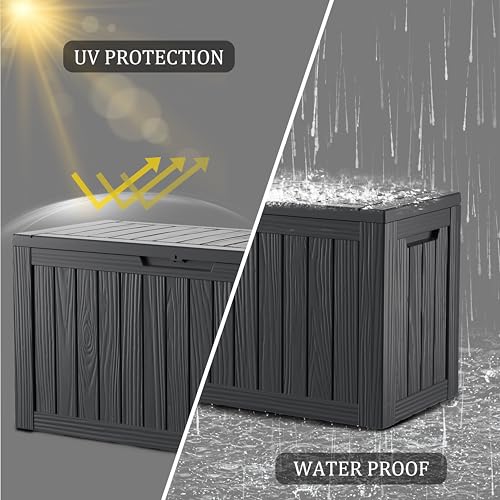 TARKARI 80 Gallon Outdoor Storage Box Waterproof, Resin Deck Boxes with Lockable Lid & UV-Resistant for Patio, Pool, Garden Furniture Cushions & Accessories, Black - color: Black, size: 80 GAL