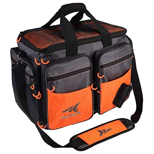 KastKing Fishing Gear & Tackle Bags - Saltwater Resistant Fishing Bags - Fishing Tackle Storage Bags - color: B1: Large-Lunker (Without Trays, 19.7"x13"x10.6")-Orange
