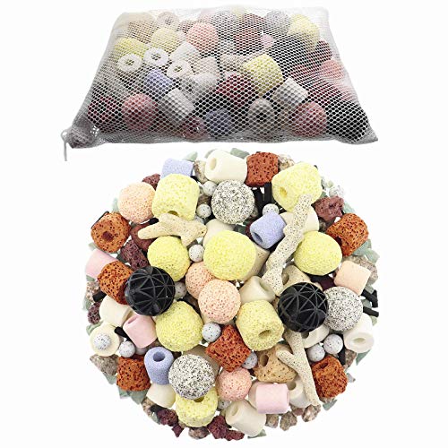Aquarium Filter Media 15-in-1 Mineral Balls & Ceramic Rings - 1000g with Zippered Mesh Bag for Fish Tank/Pond Filters - size: B Style 1000g