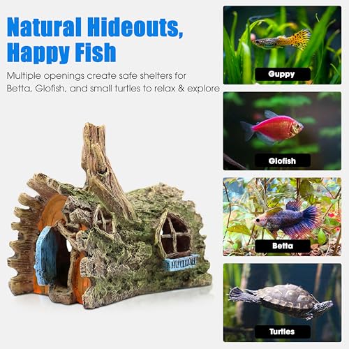 Aquarium Resin Decorations, Tree House Ornament-Tire Scene, Aquarium Decor for Glofish, Betta Accessories, Turtle Hideouts, Aquarium Plants, Ornaments & Fish Tank Accessories (Tree house) - color: Tree House