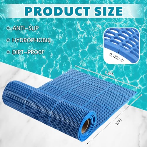 Tondiamo Pool Mat Non Slip Drainage Mats Swimming Pool Floor Deck Mats Rugs PVC Splash Mesh Hollow Doormat Roll for Outdoor Indoor Patio Restaurant Garage Kitchen Bathroom Safety(1.5 x 10 ft,Blue) - color: Blue, size: 120" x 18" (Rectangular)