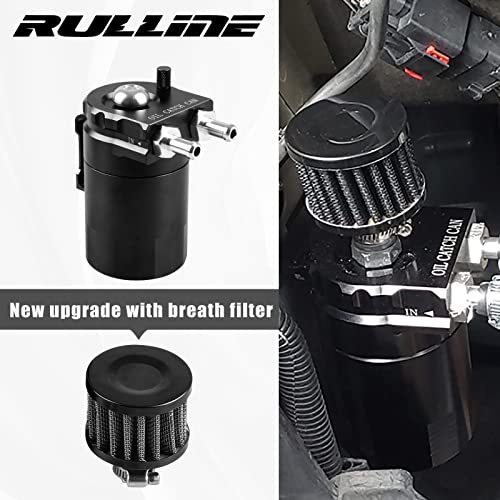 RULLINE Universal 350ml Oil Catch Can Tank 0046 Aluminum Polish Baffled Reservoir with Breather Filter with 3/8" Fuel Line with Bracket Black - color: Black, size: Universal with Bracket Kit