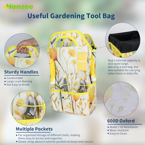 Yellow Garden Tools Set for Women, iHansee 10-Piece Gardening Tool Kit with Handbag, Non-Slip Ergonomic Handles, Gardening Gift for Women, Mom, Garden Lovers - style: Yellow
