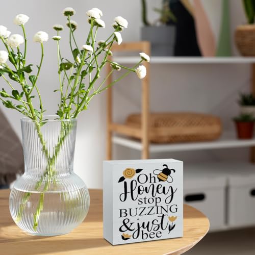 Summer Bee Sign Decor Bee Decorations for Home Oh Honey Wooden Box Sign Desk Accessories Home Office Bedroom Bathroom Teacher Classroom Decor 5 X 5 Inch - color: Honey