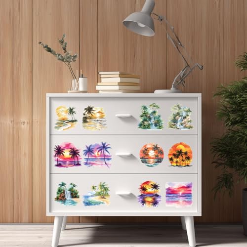 21 Pcs Palm Beach UV DTF Cup Wraps for 16OZ Glass, 4.3 x 9.4 Inch Beach Sunset UV DTF Transfer Stickers Waterproof Rub on Transfer Decals for Glass Bottle Vase Furniture Crafts - style: Palm Beach
