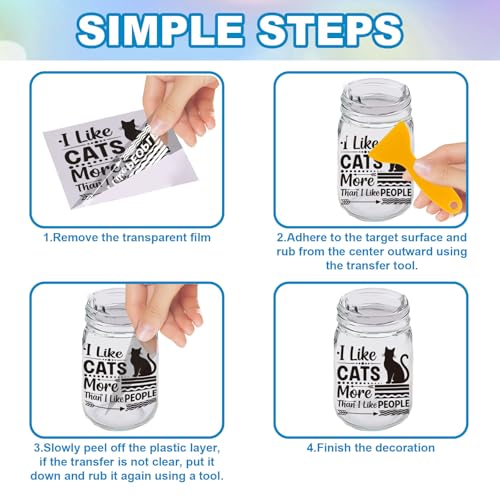 GLOBLELAND 18 Sheets Cat Greetings Transfer Stickers 3.9x3.6inch Black and White Blessings Transfer Decal Rub on Transfer for Cup Decal Vase Glass Art Crafts Decorations - style: Cat Greetings