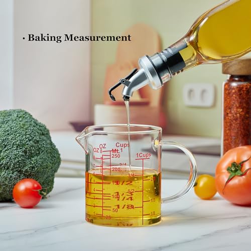 Ackers Mirror Graduated Glass Measuring Cup - [Insulated Handle | V-Shaped Spout] - High Borosilicate Glass Measuring Cup for Kitchen or Dining, Easy to Read, 250ml (8oz, 1 Cup) - size: 8OZ Mirror Graduated