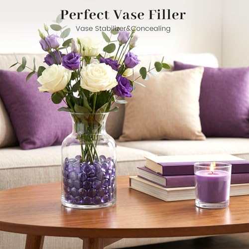 FUTUREPLUSX 1LB Purple Flat Glass Marbles, Purple Vase Filler, Glass Pebbles, Aquarium Rocks Fish Tank Beads for DIY Crafts Table Scatter Decor - color: Purple