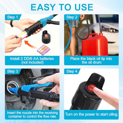 Portable Fuel Transfer Pump - 2.4 GPM Battery Powered Siphon Pump,Siphon Pump for Gasoline,for Fuel, Oil & Water, with Powerful Suction Ergonomic Nozzle 39 Inches Hose（Blue） - color: Blue