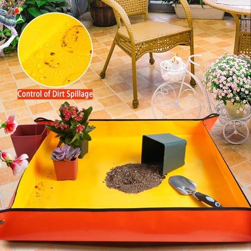 Extra Large Repotting Mat for Indoor Plants & Potting Soil Mat Portable Potting Tray Reusable Gardening Mat Garden Gift for Women Men (39.5"X39.5") - color: Orange, size: Extra Large 39.5" x 39.5"