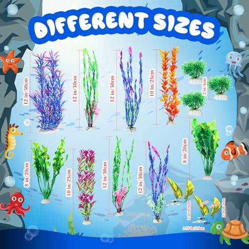 117 Pcs Fish Tank Accessories Decorations Set 100 Pcs Glow Blue Betta Fish Rocks Stones 15 Pcs Artificial Plastic Fake Aquarium Plants 2 Pcs Hammock Plant Leaf Pad for Aquarium Bowl Decor