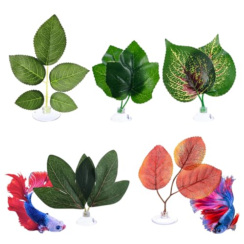 Betta Fish Plant Hammock - Aquarium Floating Leaf Decor with Suction Cup Beta Fish Hideout for Resting Simulating Habitat