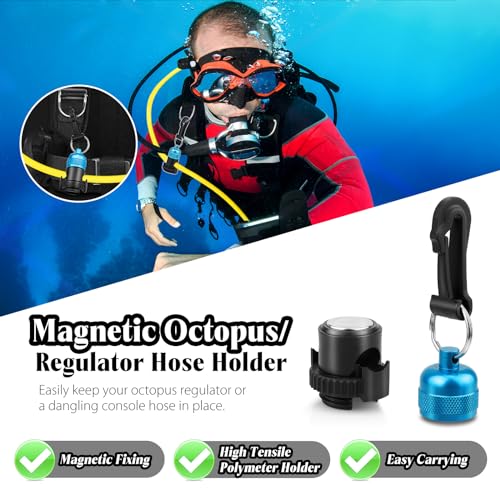 2PACK Scuba Regulator Hose Holder, Magnetic Adjustable Octopus Holder Octo Tank Retainer with Clip, Installs to Your BCD Easily! - color: Blue