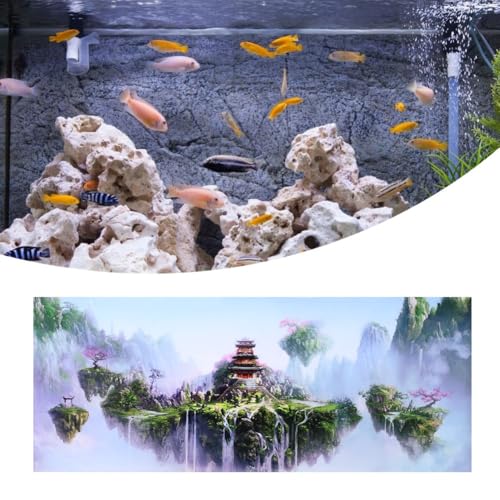 24 Inch PVC Sky Castle Pattern Aquarium Background Non-Glare Fade-Resist Waterproof Adhesive Poster for Fish Tank Decoration