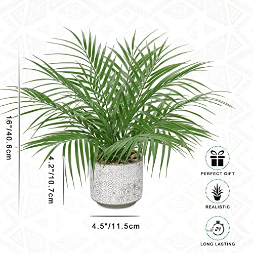 Hollyone Large Artificial Potted Plants Fake Palm Plants 16" Faux Tropical Palm Plant Tree in Ceramic Pots Bohemian for Home Room Office House Indoor Decoration - color: 16" Palm Potted-1