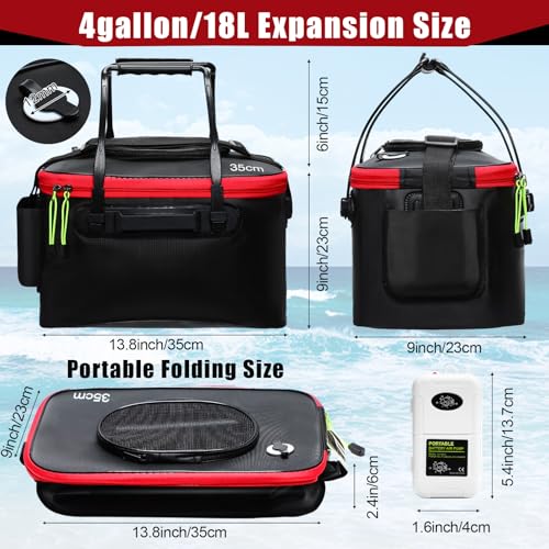2 Pcs Fishing Bucket and Live Bait Aerator, Foldable Multi Functional Live Bucket Portable Quiet Aerator Outdoor Camping Fishing EVA Bag - color: Black