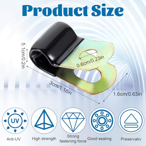 cobee 100 Pcs 1/4 Inch Cable Clamps, Vinyl Coated Wire Clamp Pipe Hose Steel Clamp with Rubber Cushioned Clips Fasteners Assortment Kit for Tube Lines Cord Installation