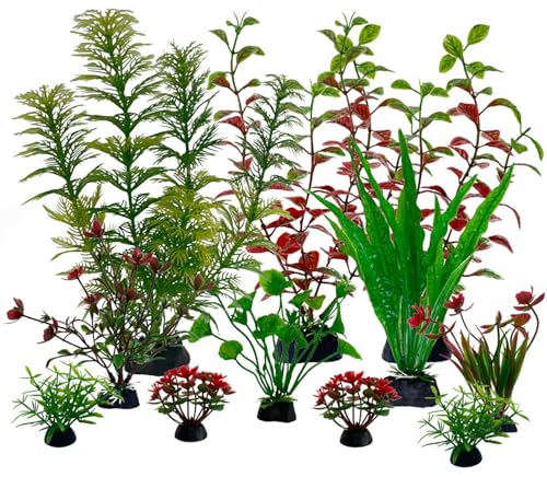 11 Pack Aquarium Plants, Fish Tank Decoration, Artificial Plastic Plants for Household and Office Aquarium