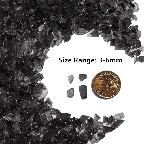 QYGL Crushed Glass for Resin Art, DIY Crafts, and Home Decor - 0.9LB Black Broken Glass Pieces 3-6mm, for Vase Fillers, Tabletop Fire Pit, and Aquarium - color: Black