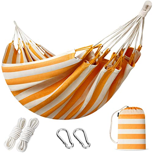 INNO STAGE Brazilian Double Hammocks - Woven Hammock Two Person Hanging Camping Bed for Patio, Backyard, Porch, Outdoor and Indoor Use - Soft Canvas Hammock with Portable Carrying Bag Yellow - color: Yellow, size: XX-Large