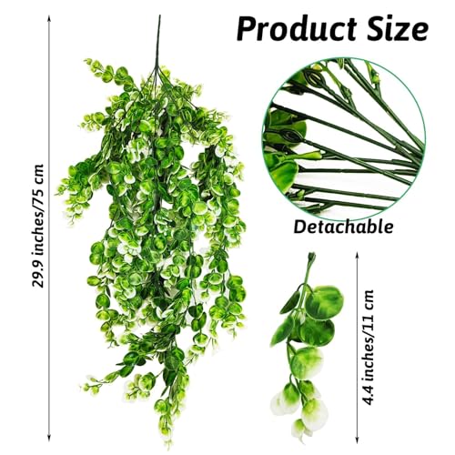 Hanging Fake Plants for Reptiles, 2 Pack Fake Reptile Plants for Reptiles Tank with Suction Cup, Reptile Plants Jungle Hanging Vines for Bearded Dragon Tank (Green and White)