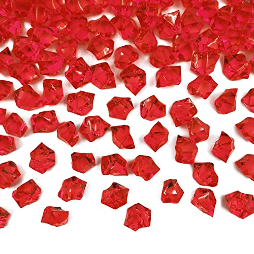 Vase Fillers,150 pcs 16 * 22 mm Red Fake Crushed Ice Cubes, Red Plastic Artificial Acrylic Rocks Acrylic Decor - color: Red-16*22mm-150pcs