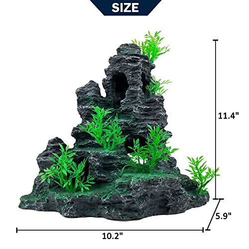 Aquarium Decoration Large and Tall for Fish Tank Rock Thematic Ornaments Aquarium Mountain View Stone Ornaments Aquarium Decor Tree House Cave Fish Tank Decorations - Large - color: Mountain View [ Tree ]