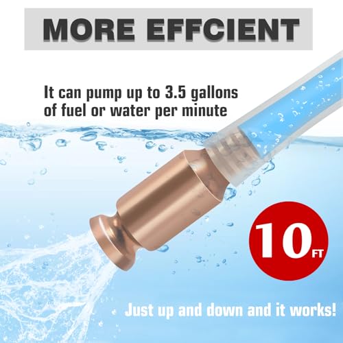 TTFLEX 10 FT Shaker Siphon Hose with 1/2'' Copper Valve, Syphon Hose for Gasoline, Oil, Diesel, Fuel, Water, Liquid Self Priming Shaker Siphon Hand Pump Tube - size: 10 FT