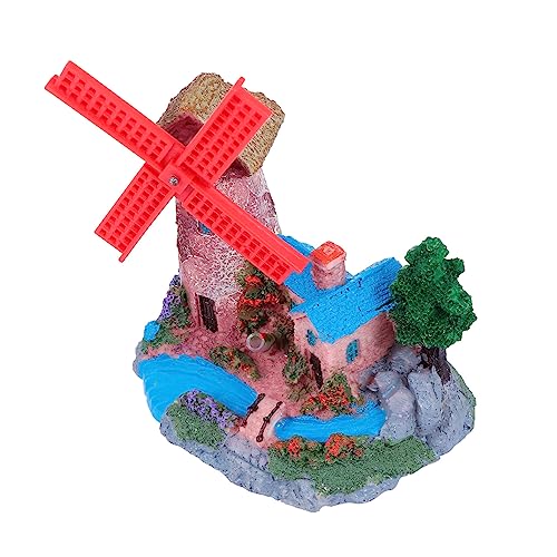 FOMIYES Fish Tank Windmill Ornament Home Decoration Fish Tank for Betta Fish Castle Aquarium Ornament Fish Hiding Cave Lizard Hideout Cinnamon Sticks Leopard Print Beard Resin, 12x7cm