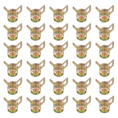 PATIKIL Spring Band Hose Pipe Clamps for 8-9.2 mm OD Hose, 30 Pack Silicone Vacuum Constant Tension Band Clips for Fuel Line Silicone Air Hose Tube Water Pipe, Gold - size: 8-9.2 mm