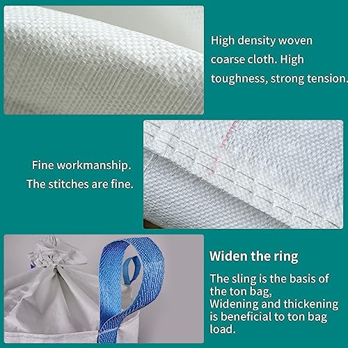 2 Pack FIBC Bulk Bag, Flexible Bulk Bags1.5 Ton Bag, 35"L x 35"W x 43"H, 3300lbs SWL, Duffle Top Flat Bottom Heavy Duty, Woven Polypropylene Waste Bag